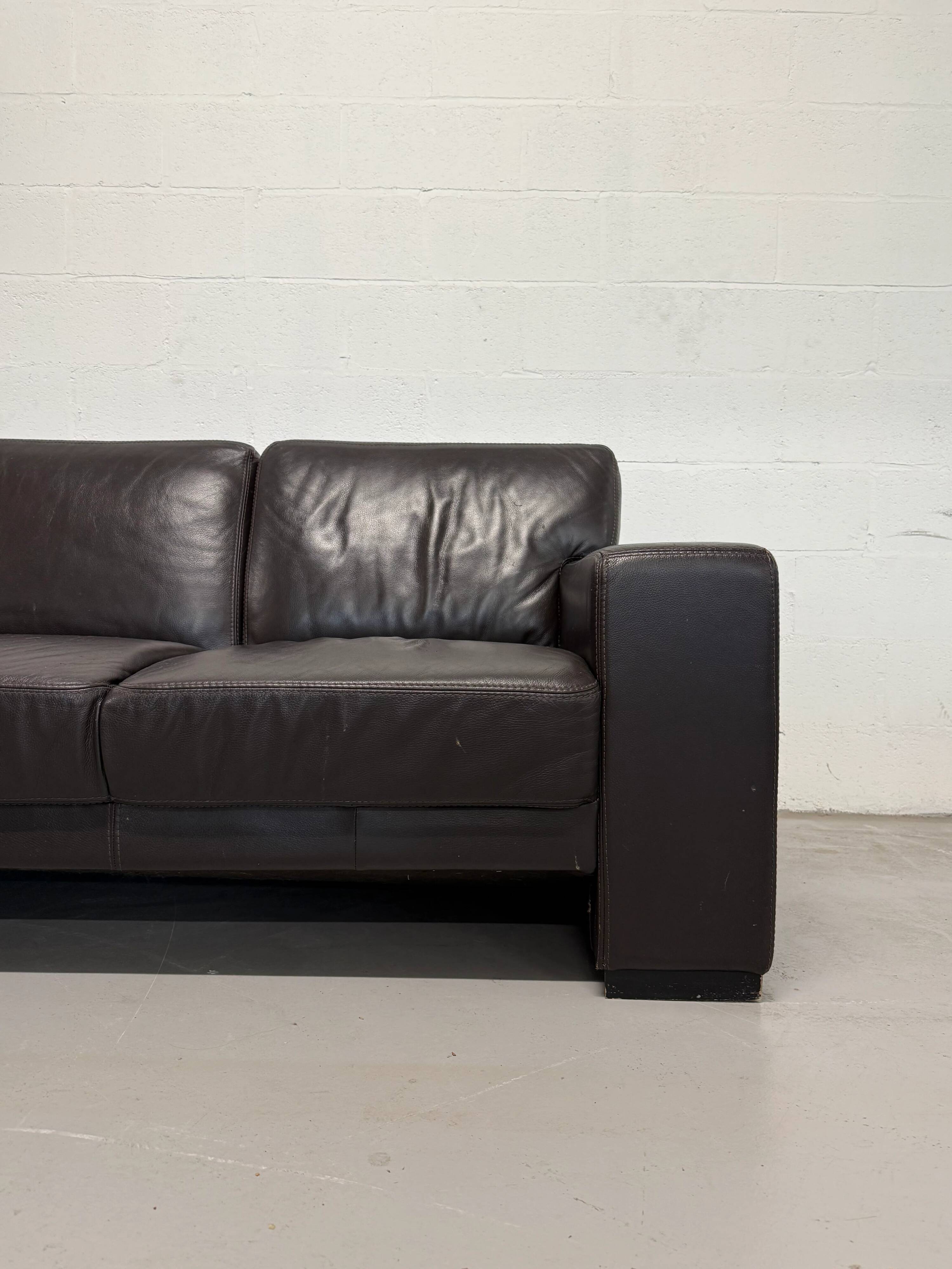 Vintage 3-seater brown leather sofa, 210 cm