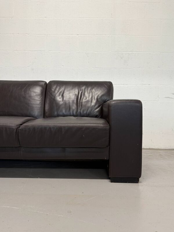 Canapé en cuir marron vintage 3 places, 210 cm