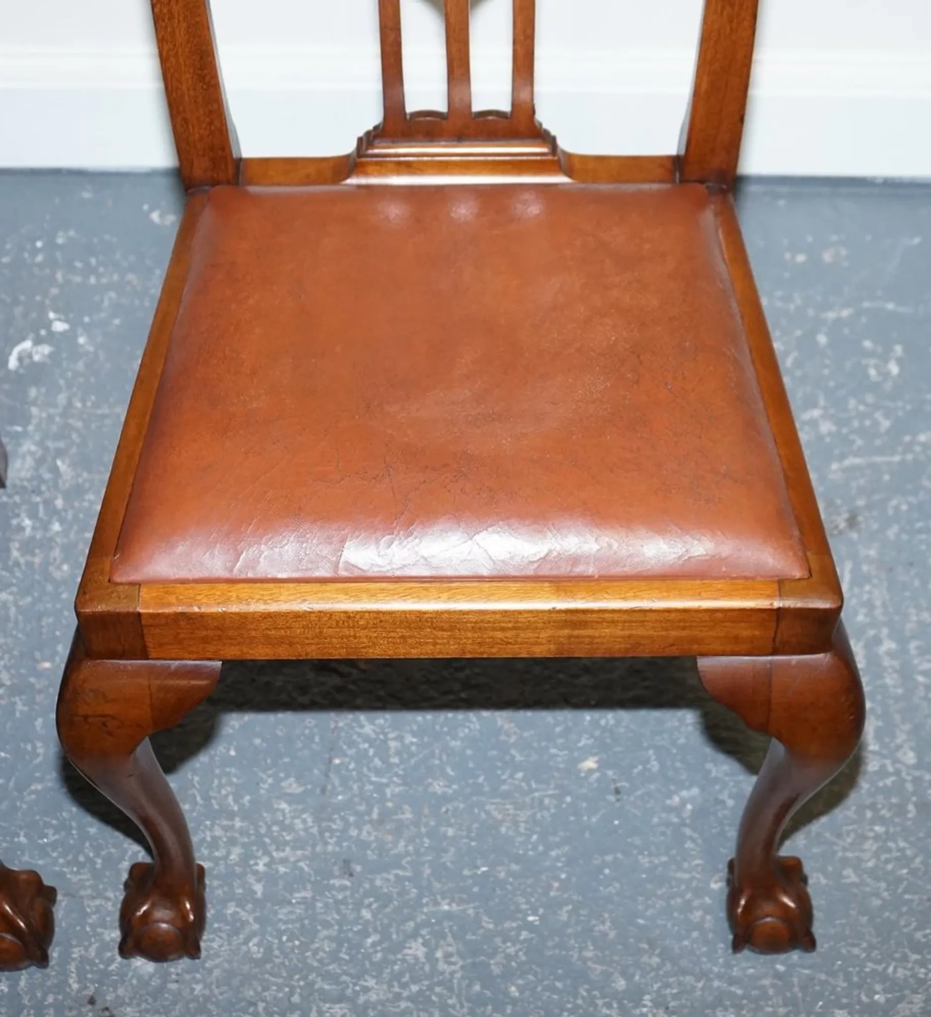 Chippendale Style Dining Chairs with Leather Seats, Set of 5
