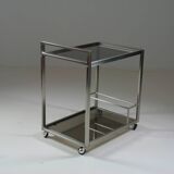 Brushed metal and smoked glass trolley or serving cart, Italy 1970s