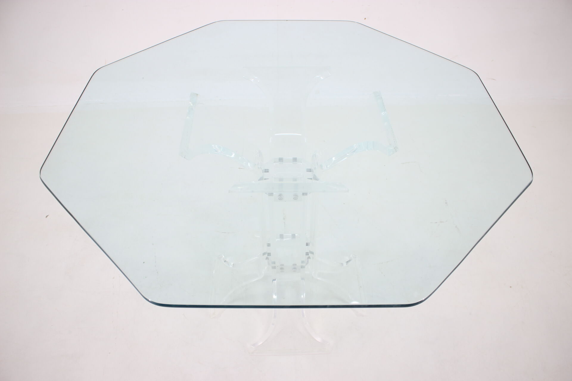 1970s lucite dining table with glass top