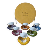 Coffee service for 6 cups "Tulip" in fine porcelain. T.E.C France. Vintage.