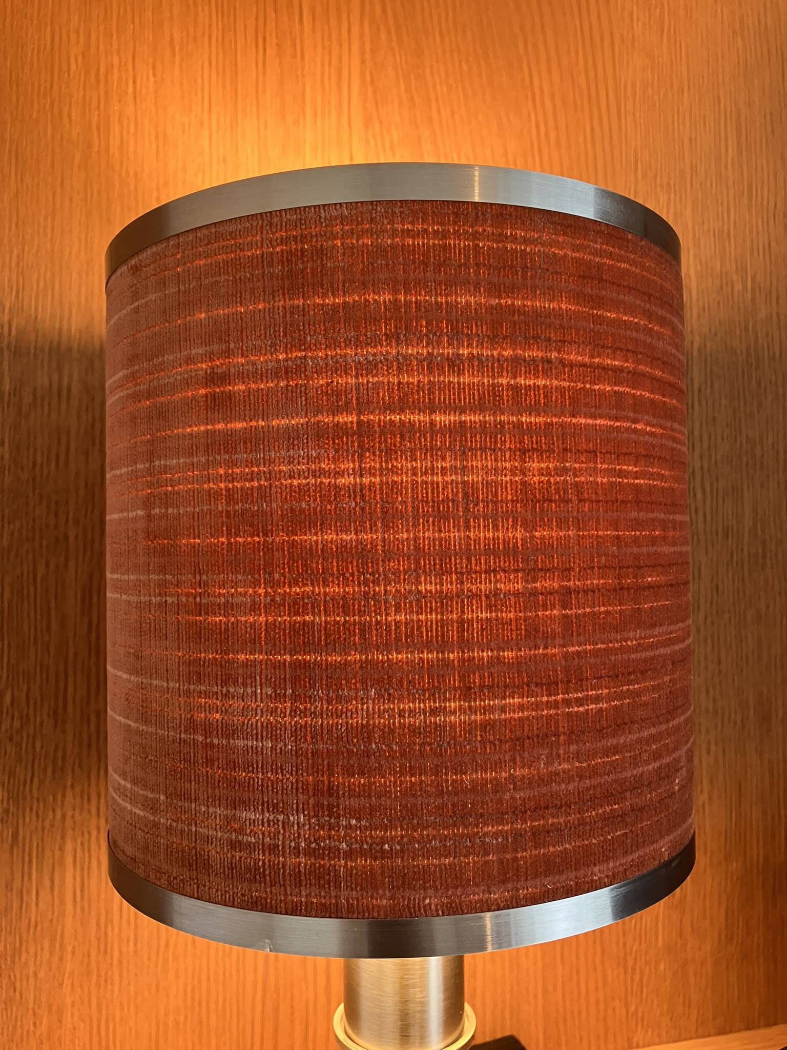 Vintage 70s velvet lampshade with stainless steel finish, 18 cm.