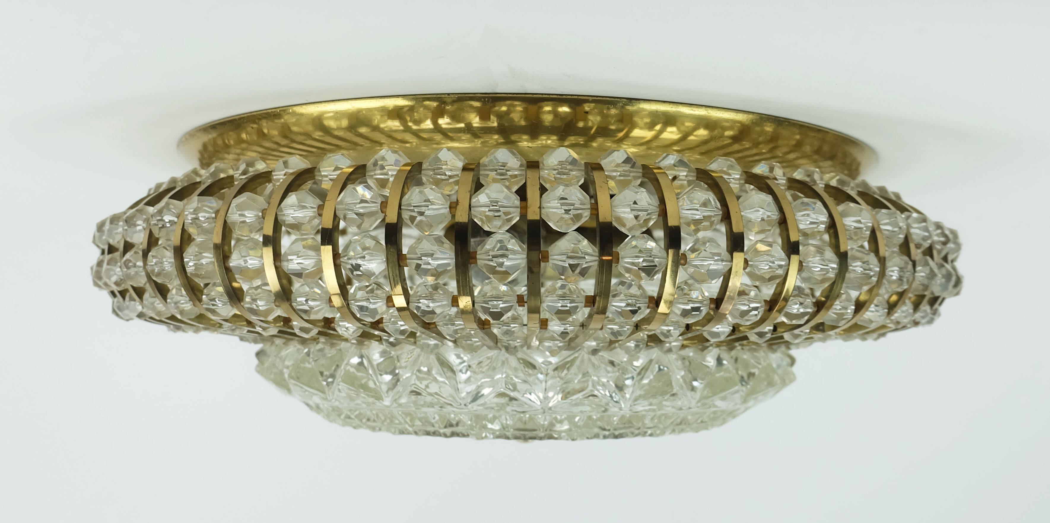 glamorous 1960s mid century CEILING LAMP ceiling fixture brass and glass