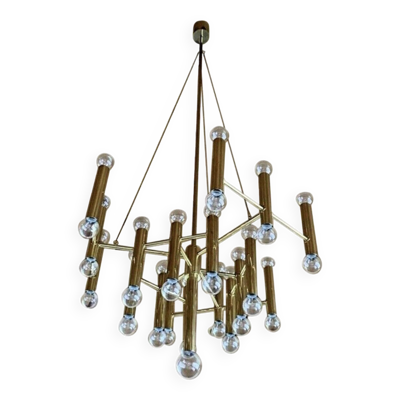 XXL 60s 70s lustre Sciolari Brass avec 37 flammes