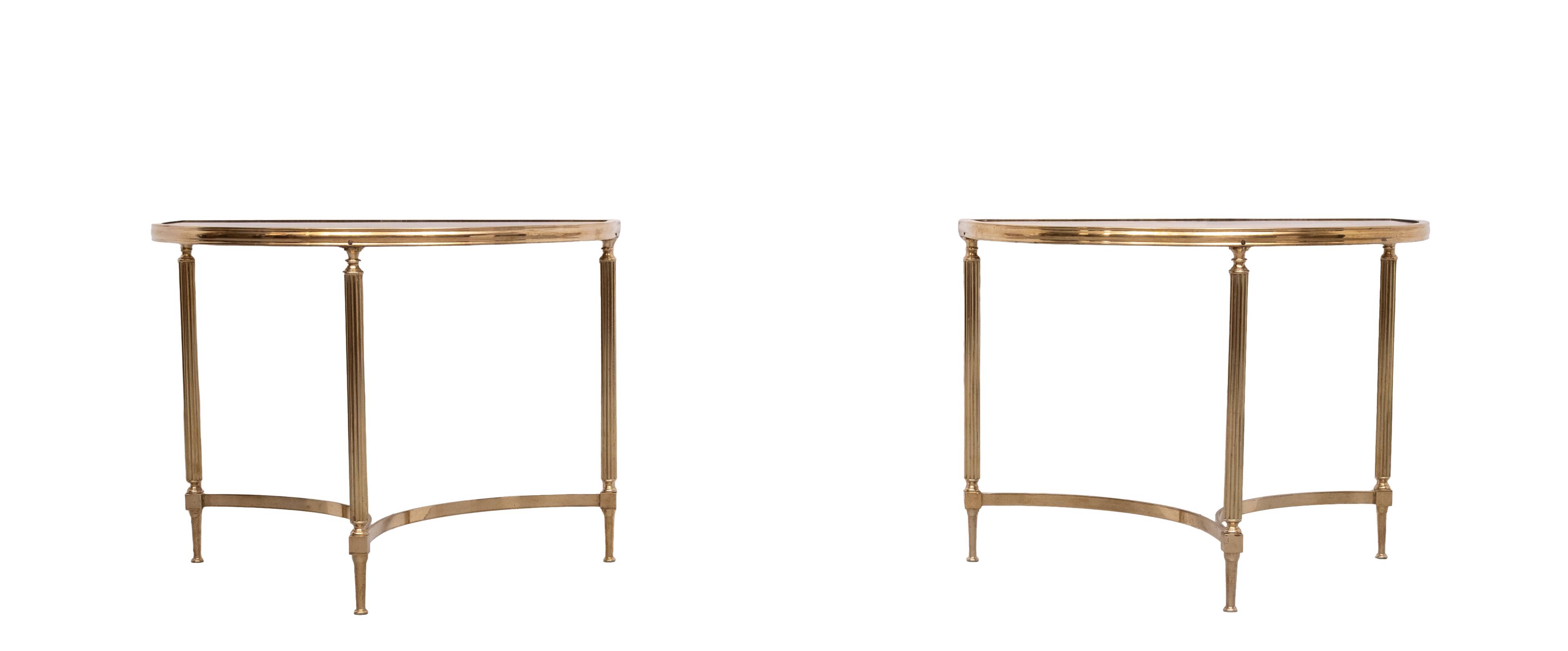 pair Maison Jansen Brass Demi-Lune Tables france 1970s