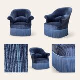 Fauteuil crapaud velours bleu jean