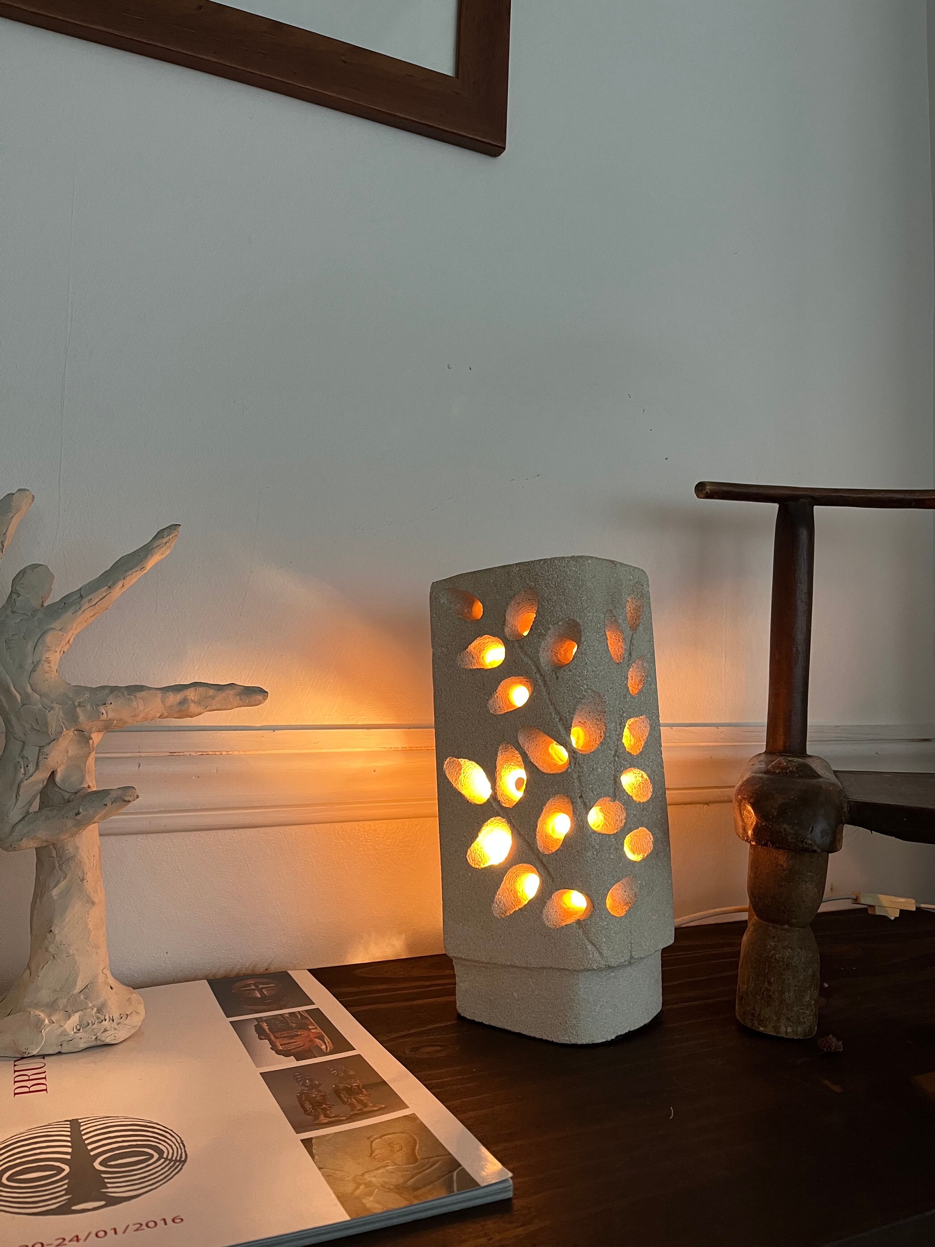 1970s stone sculpture lamp