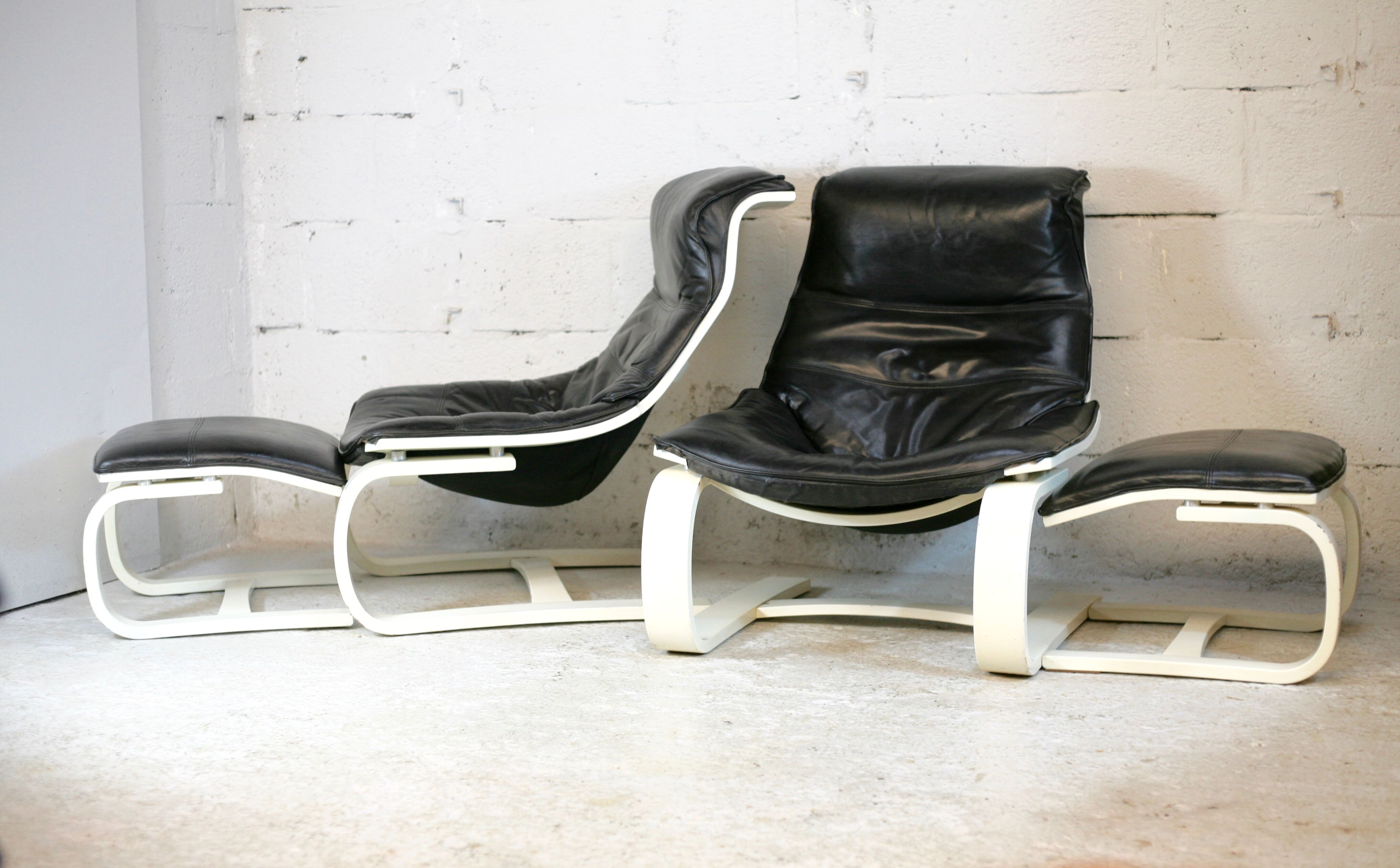 Pair of armchairs and ottomans Nelo Sweden, Sweden, circa 1975