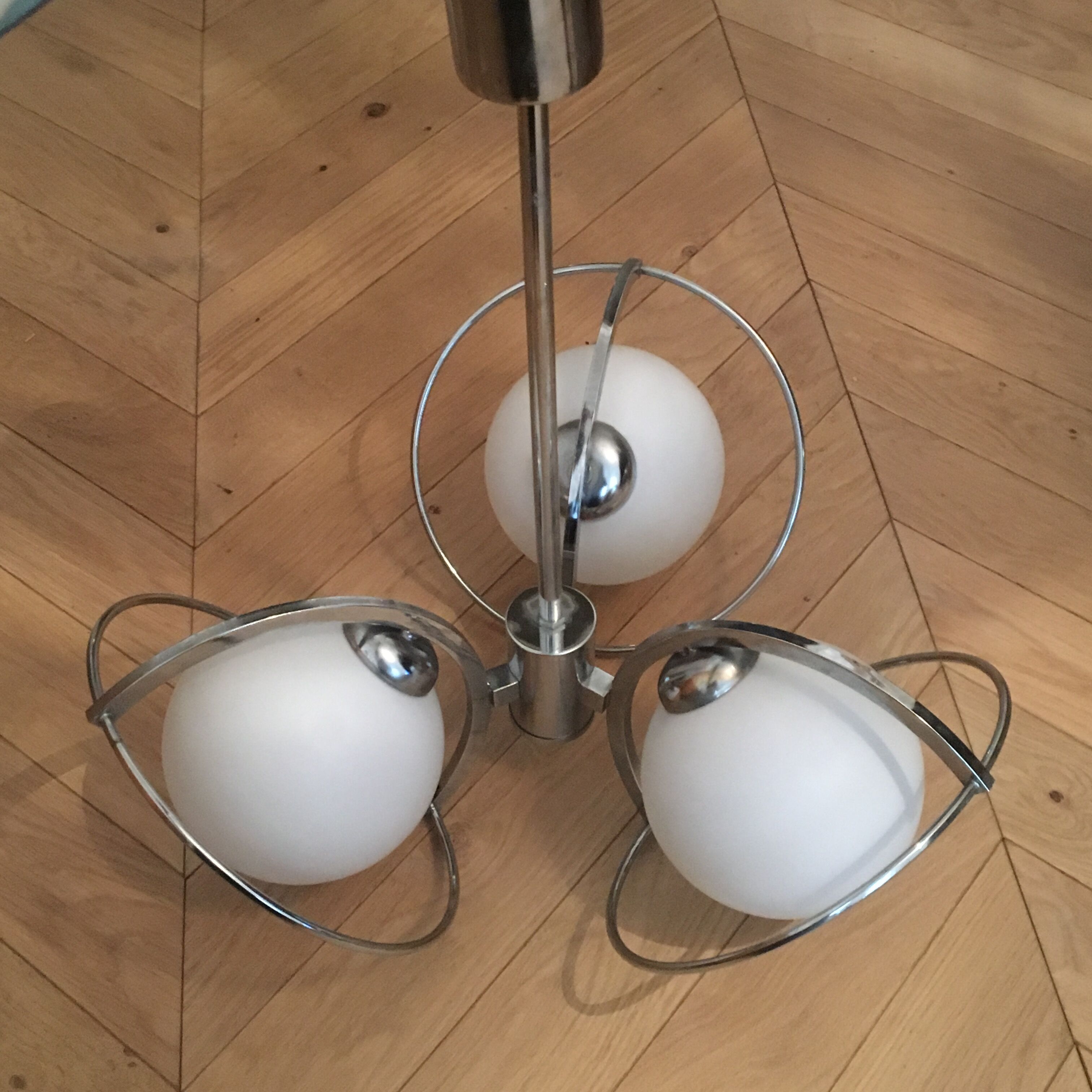 Space age hanging lamp 70s metal and glass