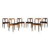 Juliane dining chairs in teak and black leather by Johannes Andersen for Uldum Møbelfabrik, Denmark, 1960s, set of 6