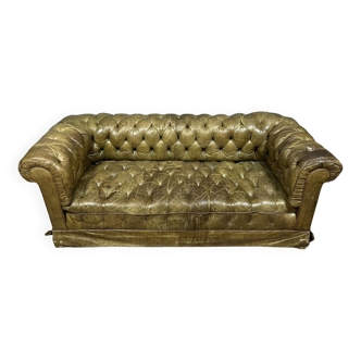 Chesterfield sofa in olive green leather circa 1880