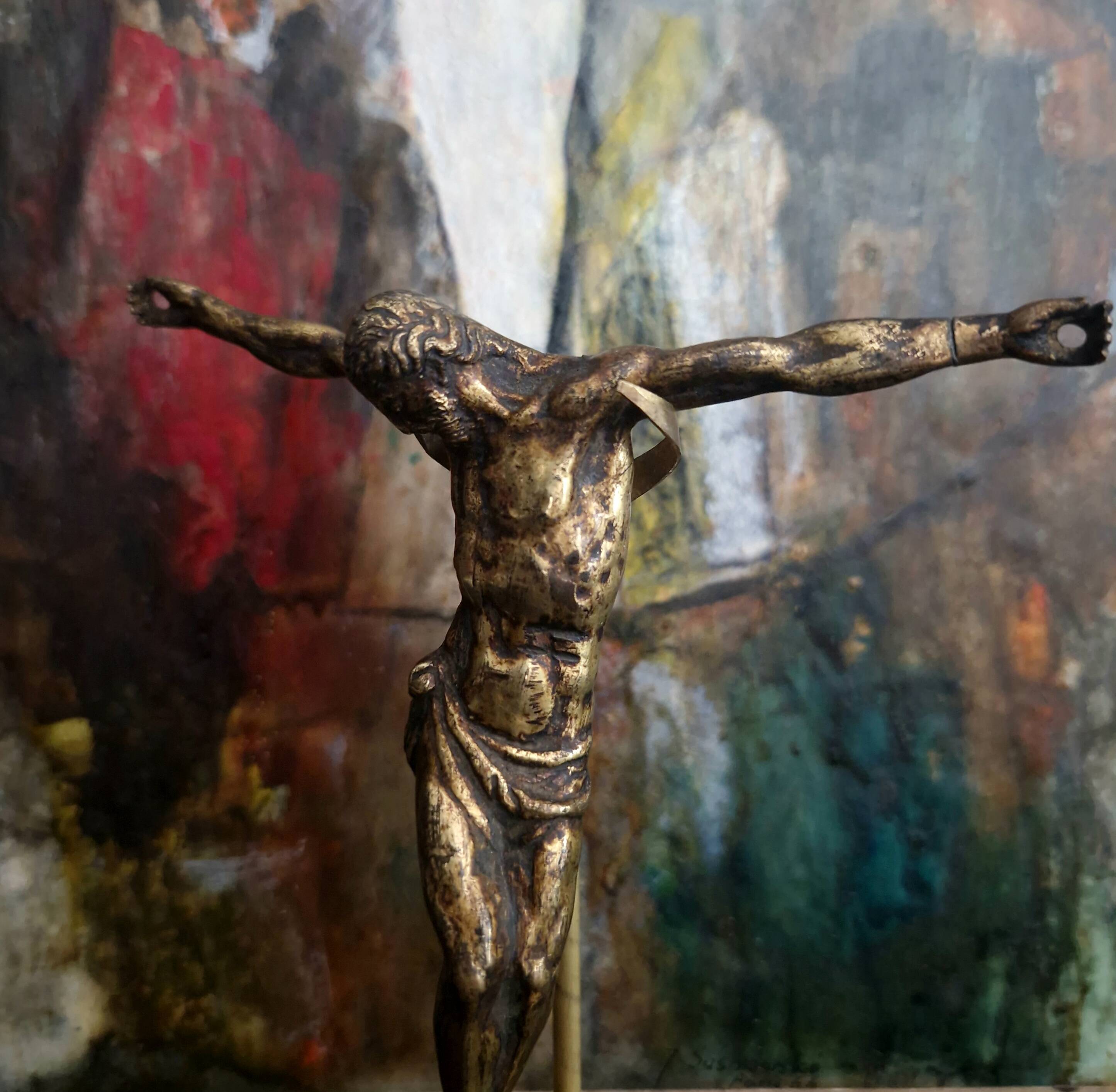 Ancient bronze Christ on a contemporary base