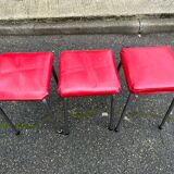 Steel stool with burgundy faux leather fabric
