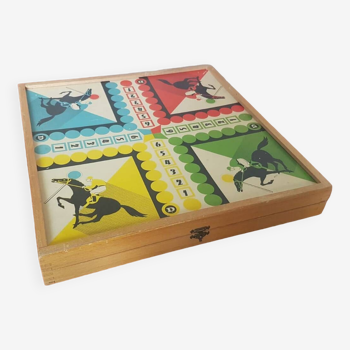 Old Goose Game Board Checkers Little Horses Vintage Wooden Hopscotch #A691