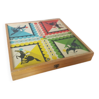 Old Goose Game Board Checkers Little Horses Vintage Wooden Hopscotch #A691