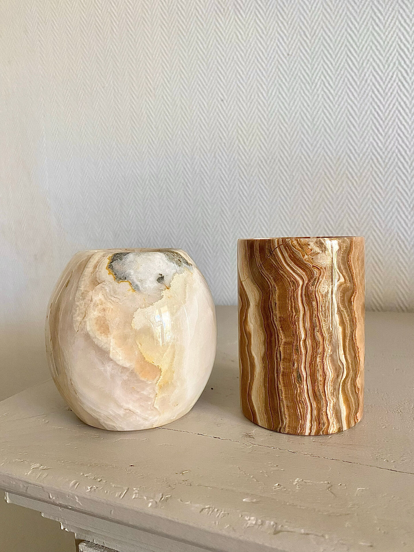 Pair of natural onyx candle holders