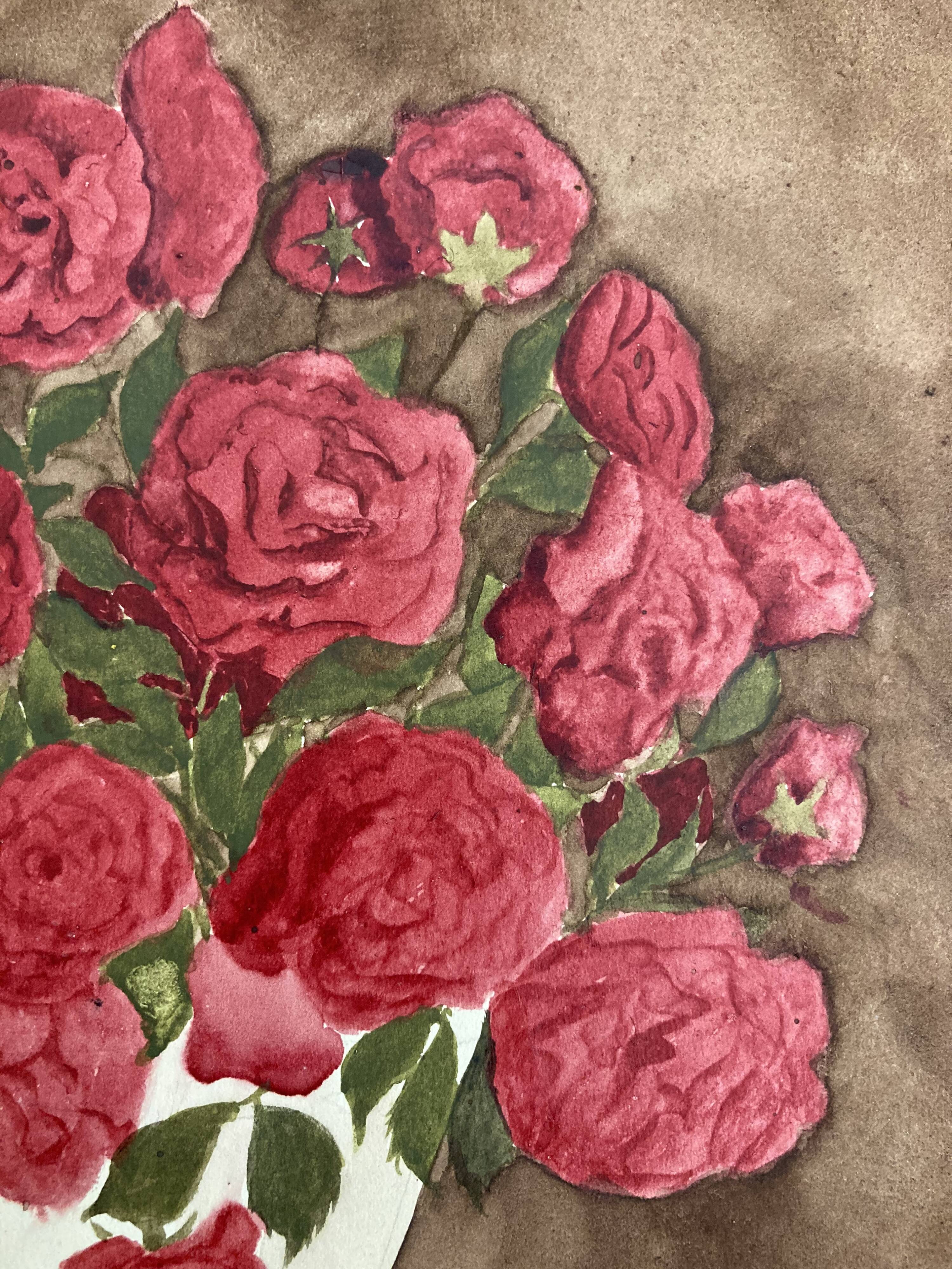 Watercolor with bouquet of roses