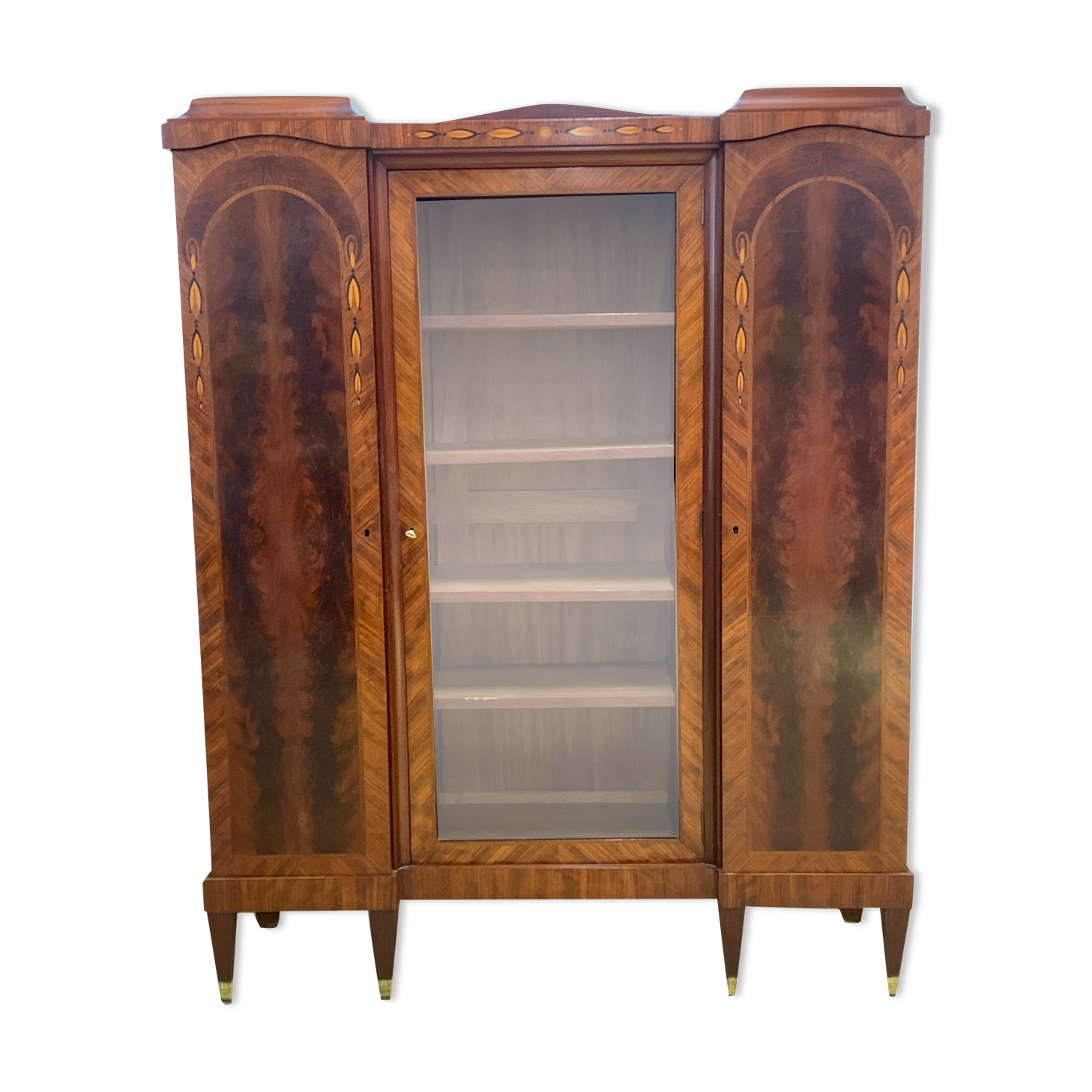Bibliothèque époque art déco en placage de bois précieux et marqueterie