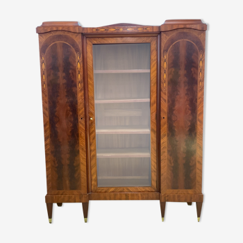 Art Deco period library in precious wood veneer and marquetry