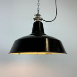 Industrial Black Enamel Factory Lamp with Cast Iron Top, 1950s