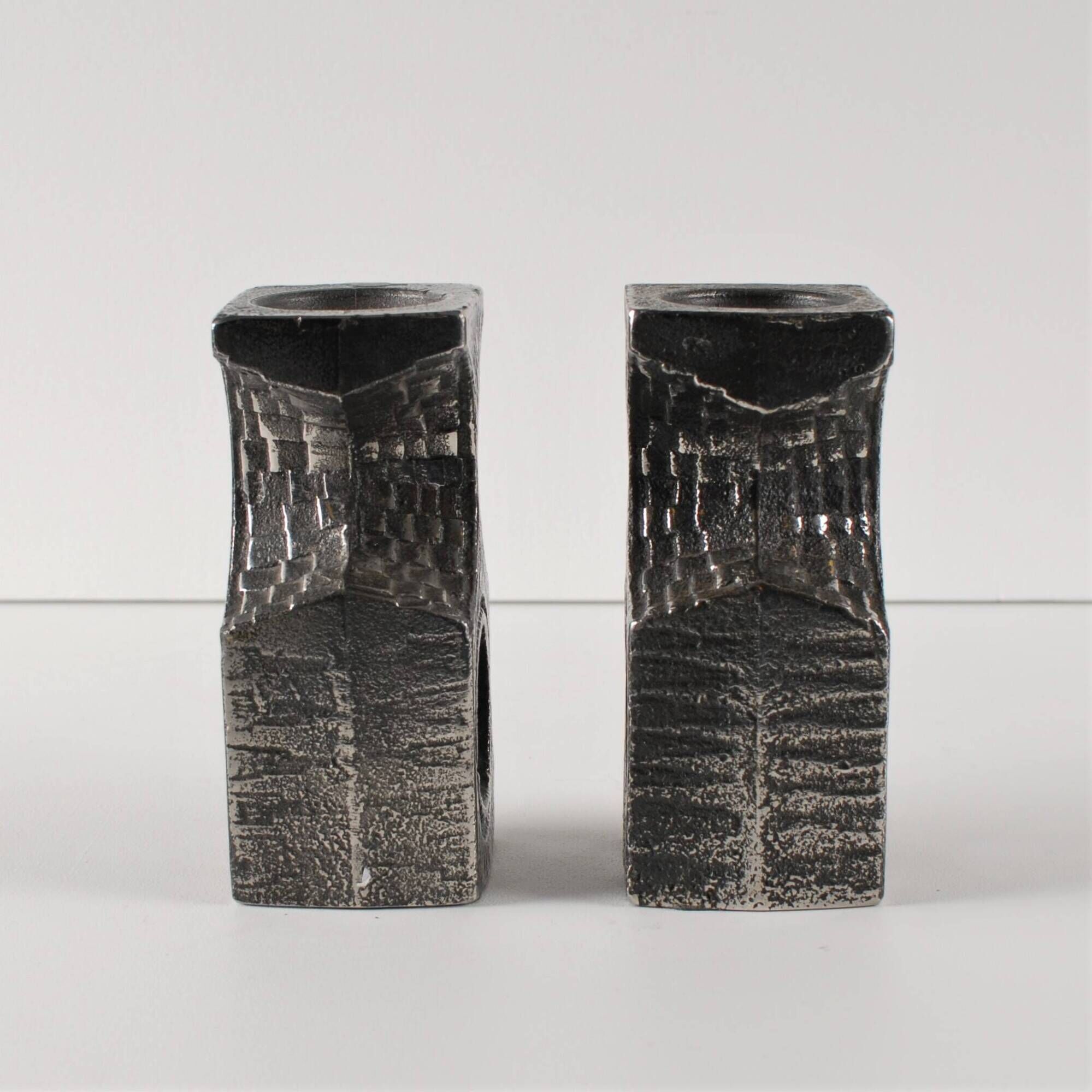Brutalist candle holders by Olav Joa for Polaris — Steel Art series.