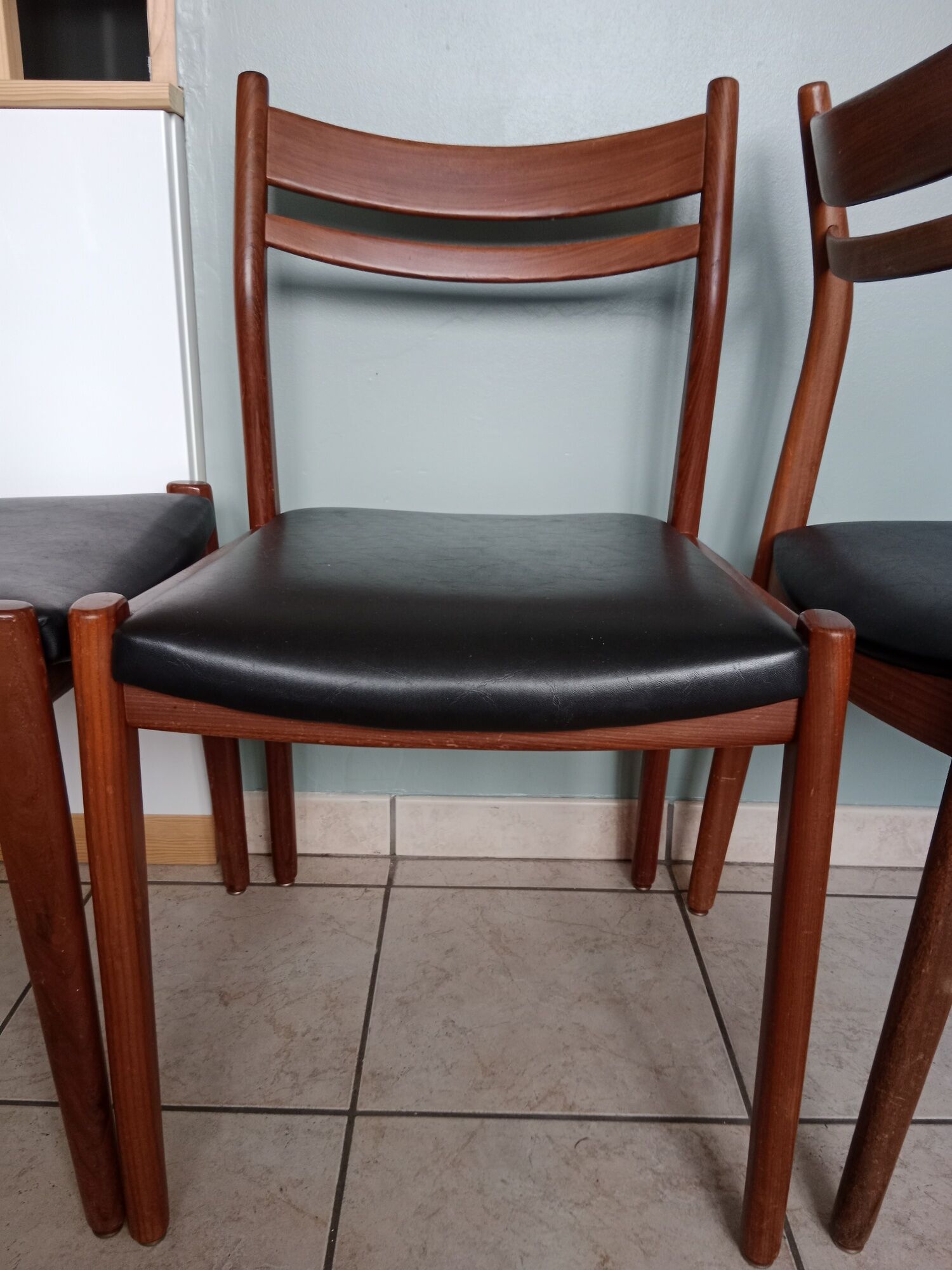 Set or suite of 4 chairs vintage Scandinavian armchairs industrial black solid wood dining room
