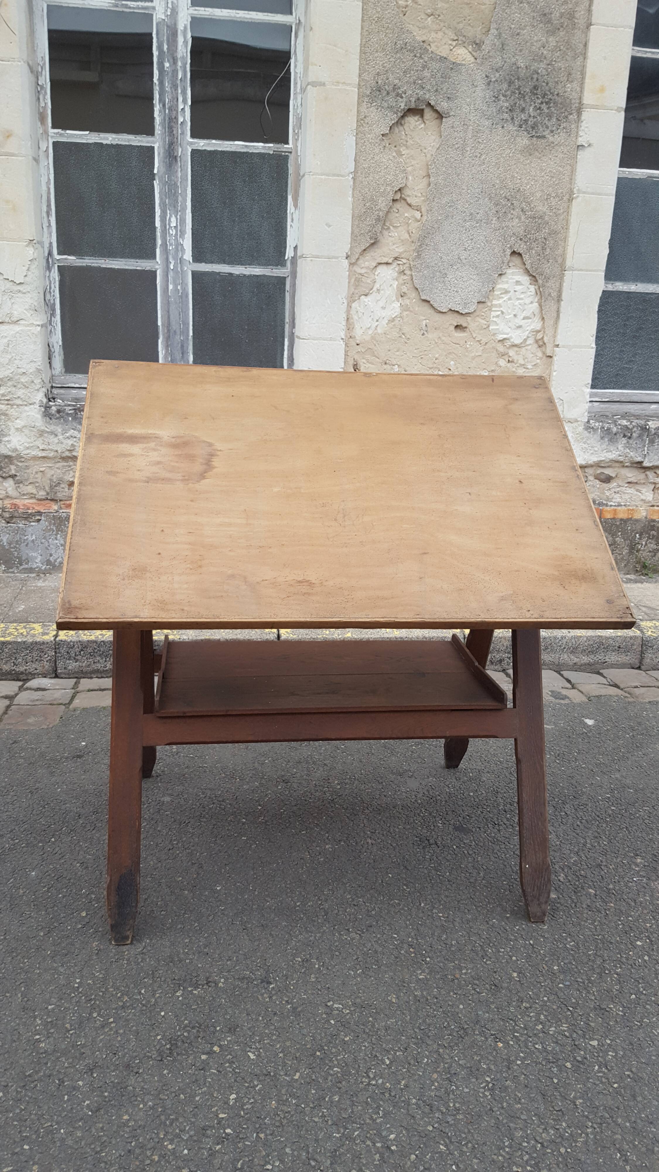Drawing table wood and vintage metal