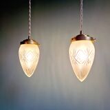Pendant in satin-finished crystal cut into a point (4 available), early 20th century.