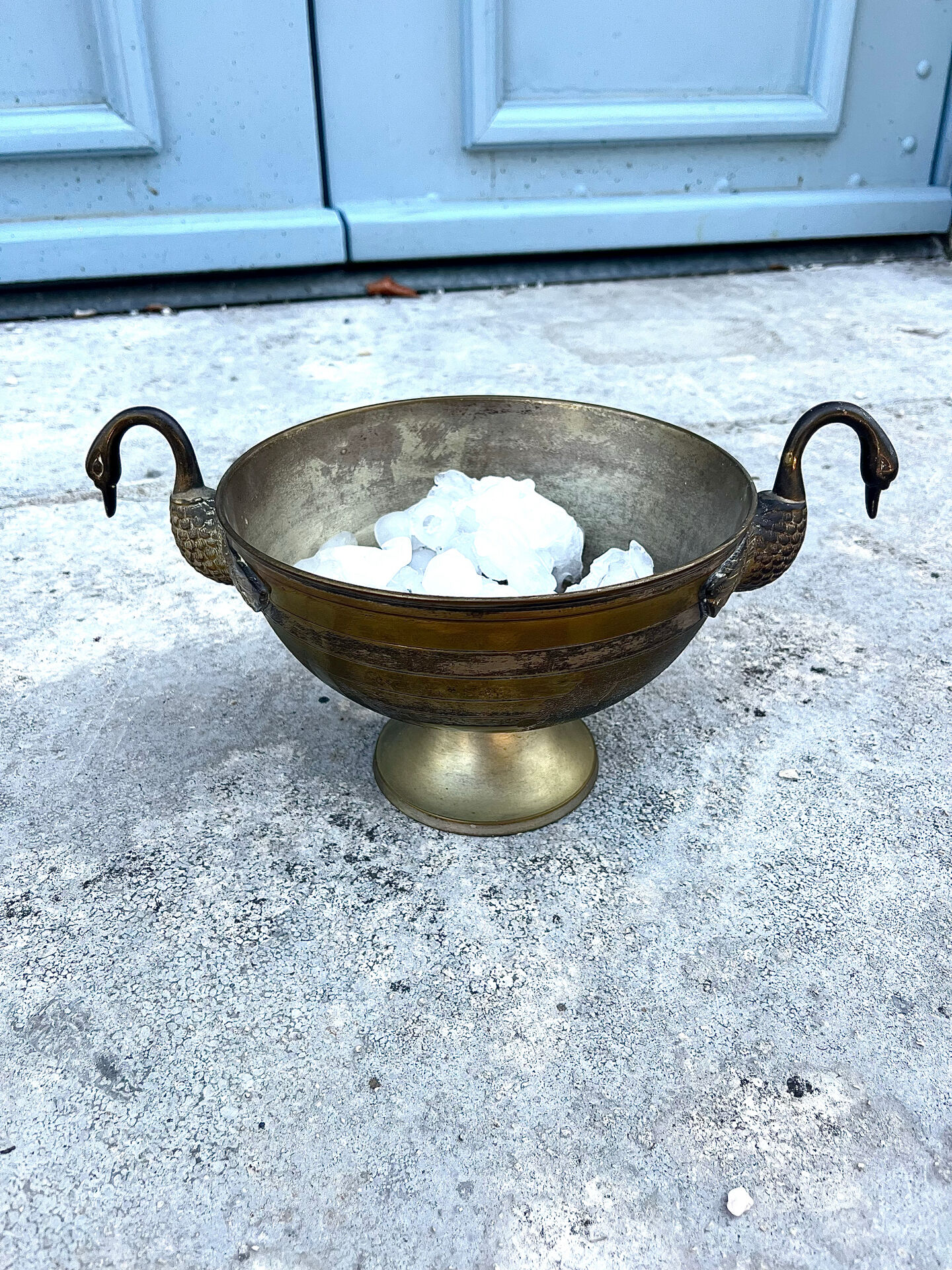 Swan Ice Bucket Brass French Vintage Footed Barware
