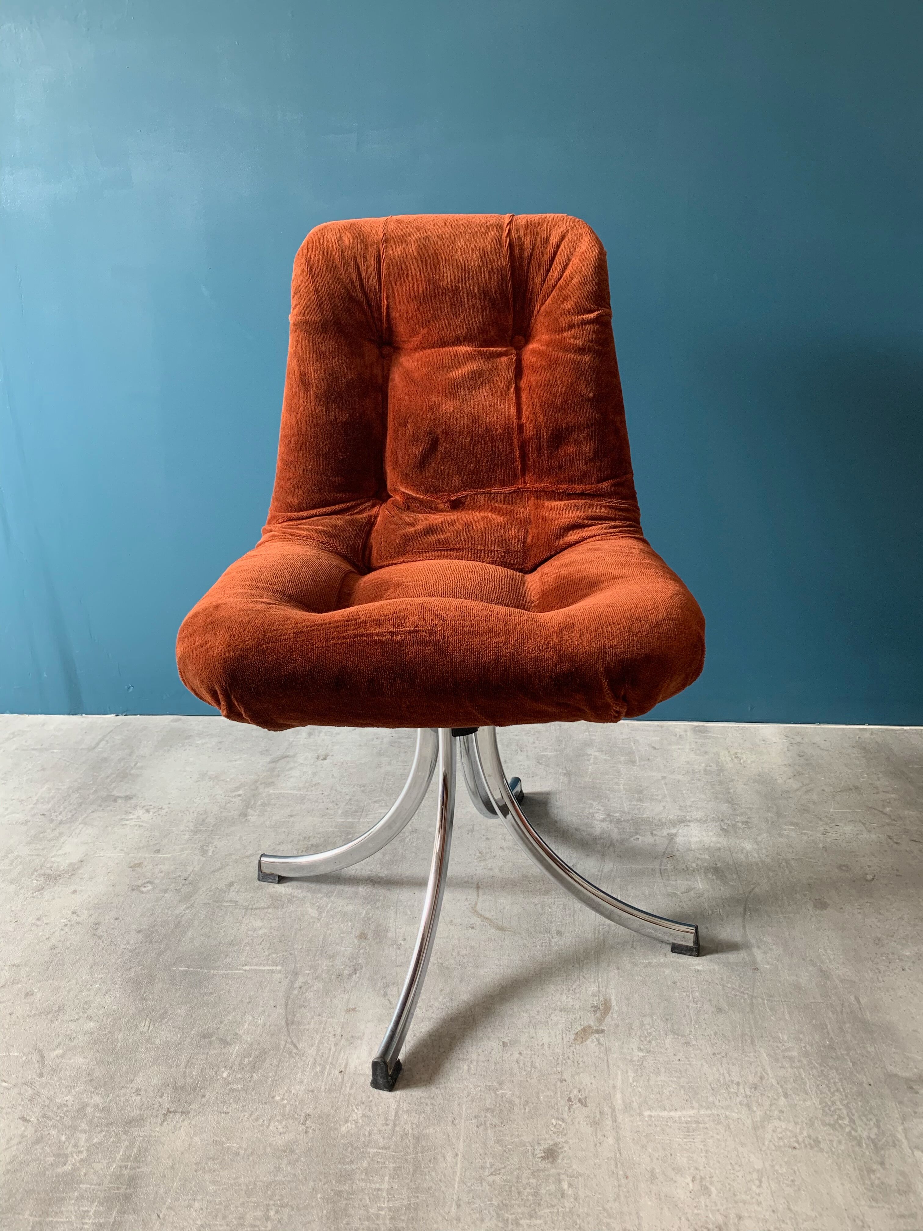 Series of 6 velvet/chrome swivel chairs from the 70s