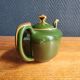 Vintage Teapot Mehun France Numbered, Green and Gold Porcelain