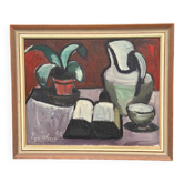 Original Swedish Oil on Canvas – “Pitcher and Plant” by Evy Olesen