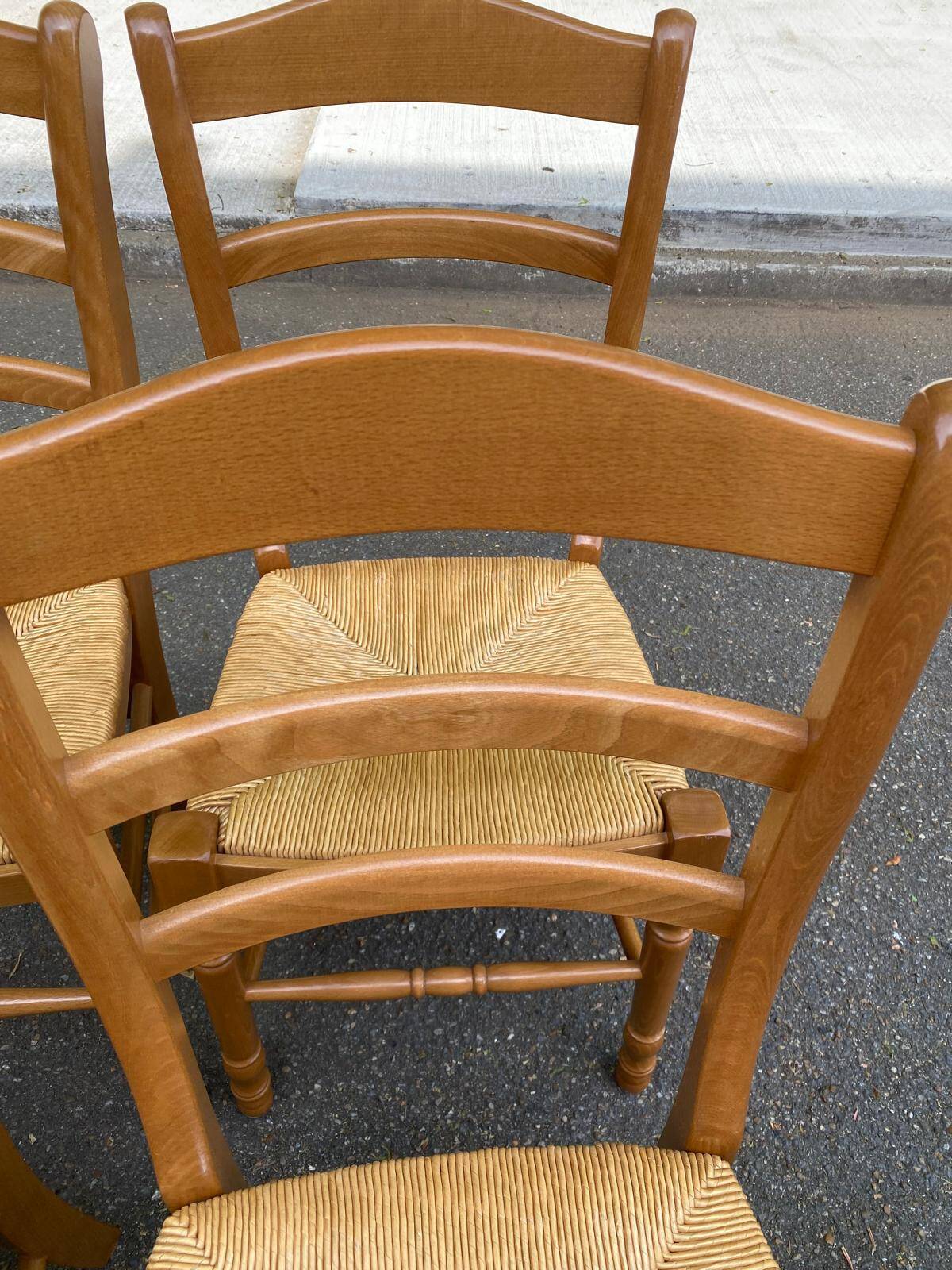 4 solid wood and straw Louis Philippe chairs from the 1960s.