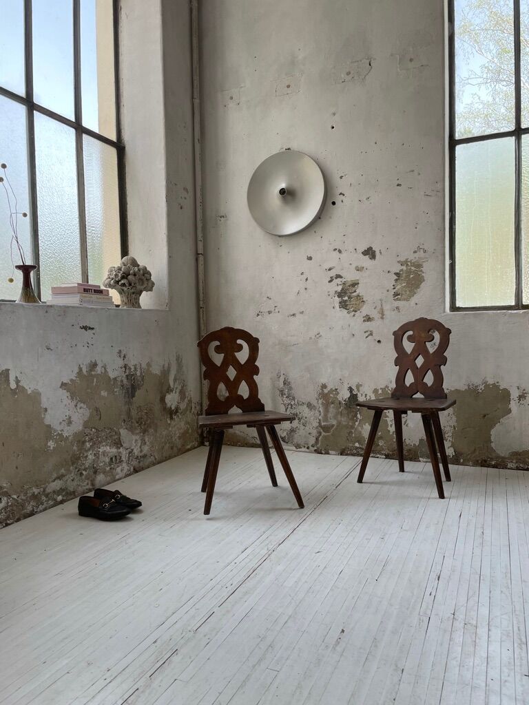 Pair of brutalist Alsatian mountain chairs 19th