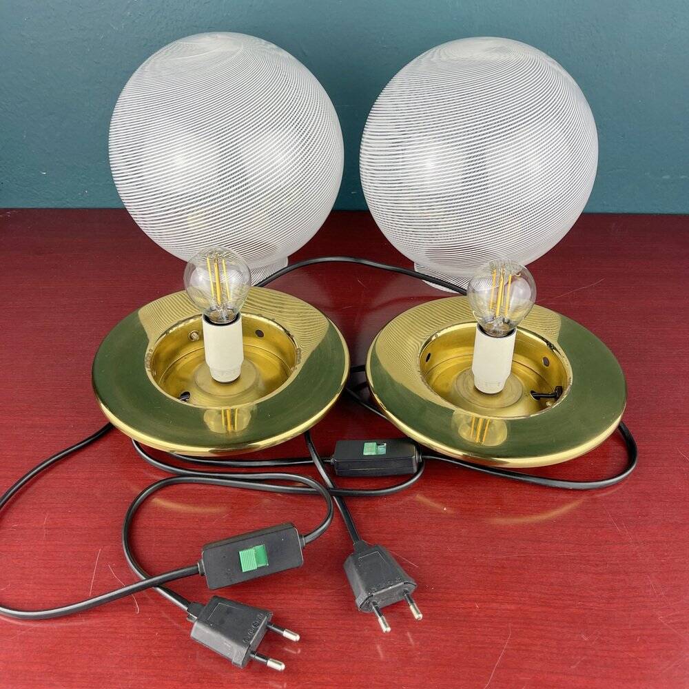 Swirl table lamps in Murano glass by F. Fabbian, Italy, 1970s, set of 2