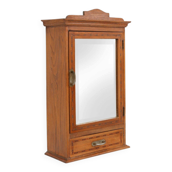 Cabinet de rasage Art Déco en chêne avec miroir, France, années 1930