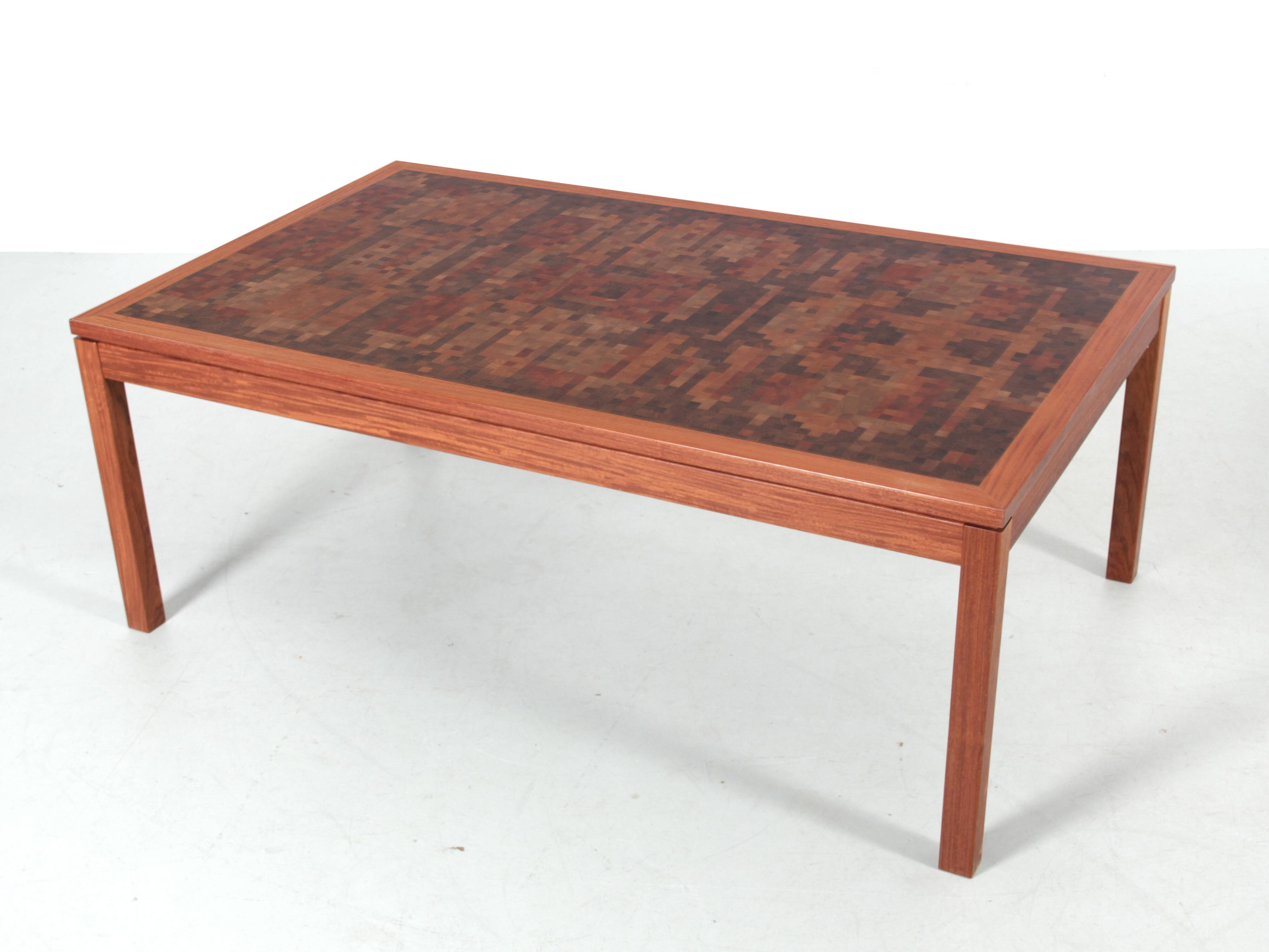 Large Scandinavian coffee table in standing wood marquetry