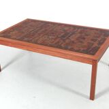 Large Scandinavian coffee table in standing wood marquetry
