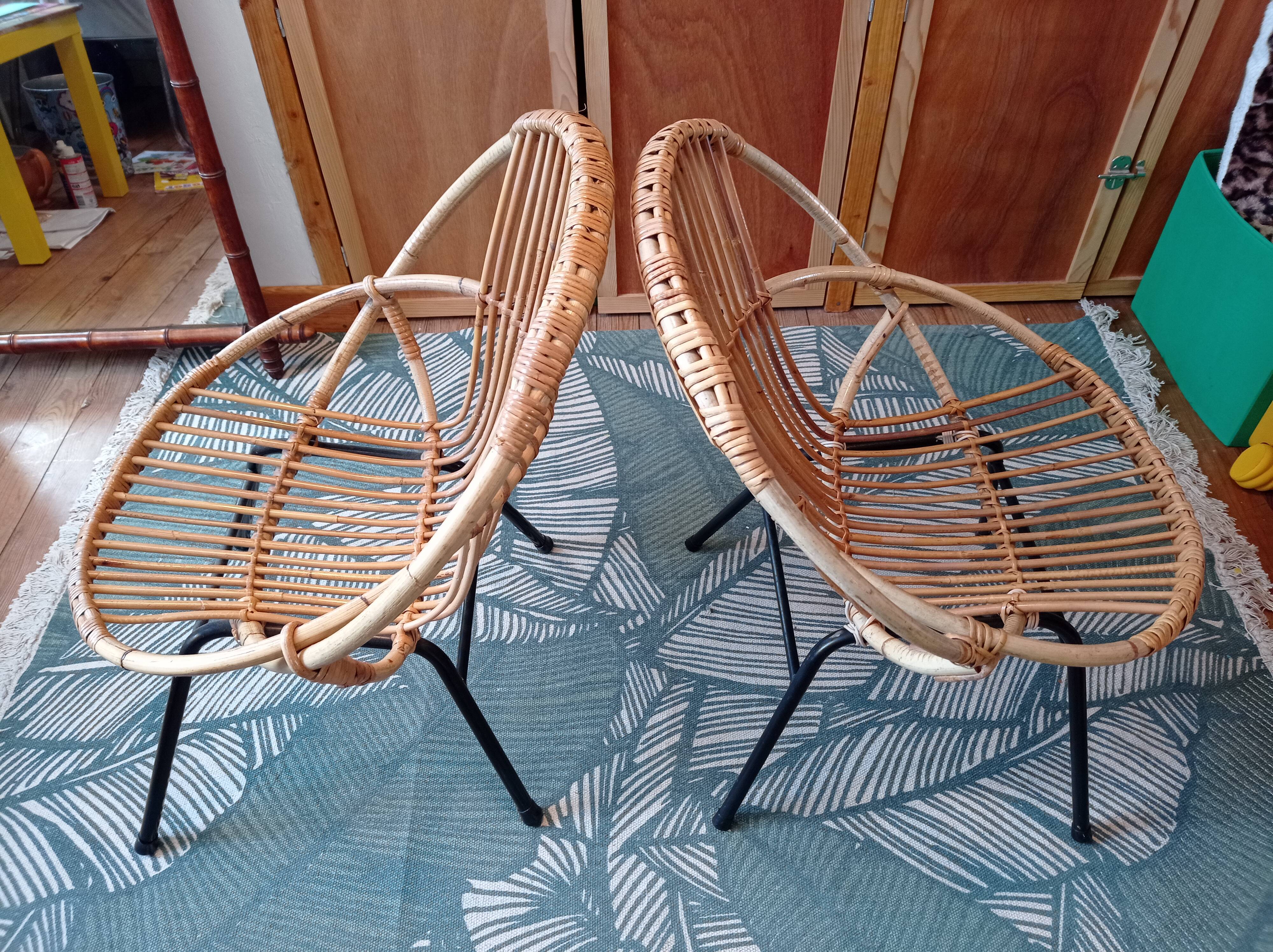 Pair of rattan shell armchairs