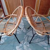 Pair of rattan shell armchairs