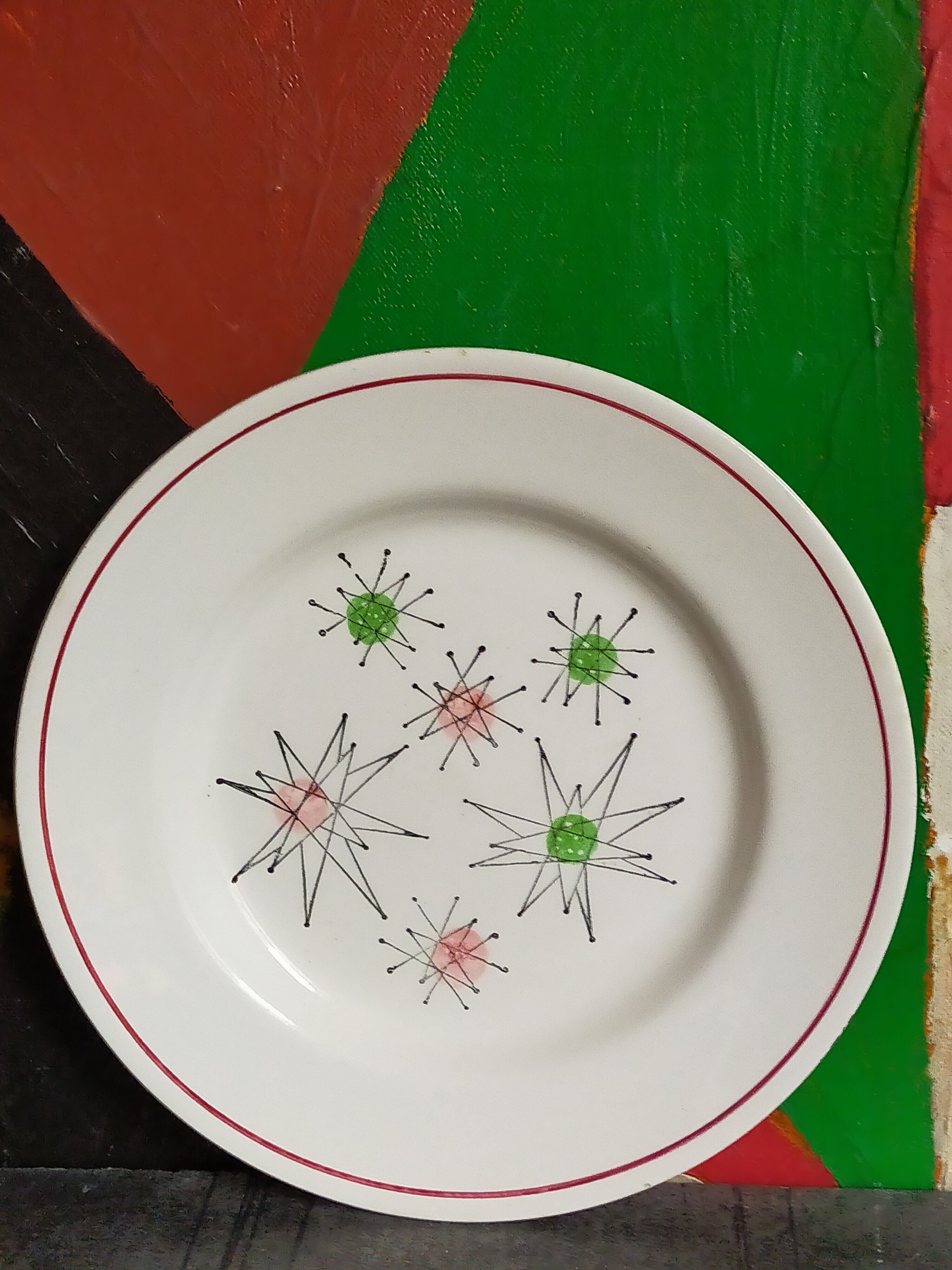 Four french earthenware dessert plates service "Marie-Claude" 50s.