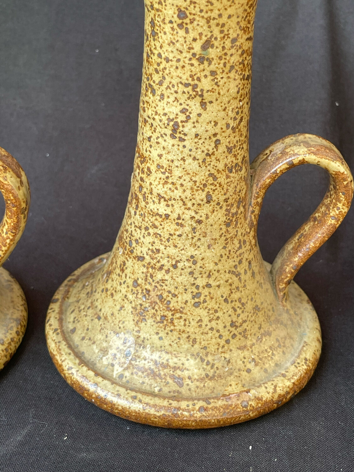 Pair of speckled stoneware candlesticks from the 70s