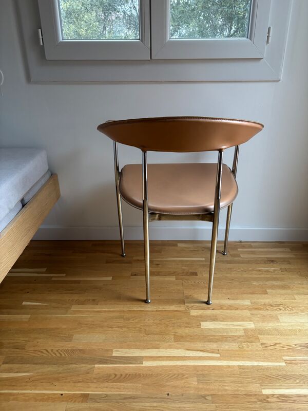 Chaise Vintage Fasem P40 - Design Giancarlo Vegni - Cuir Cognac