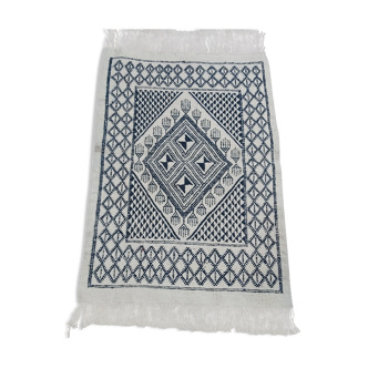 Tapis blanc et bleu traditionnel tissé main en laine