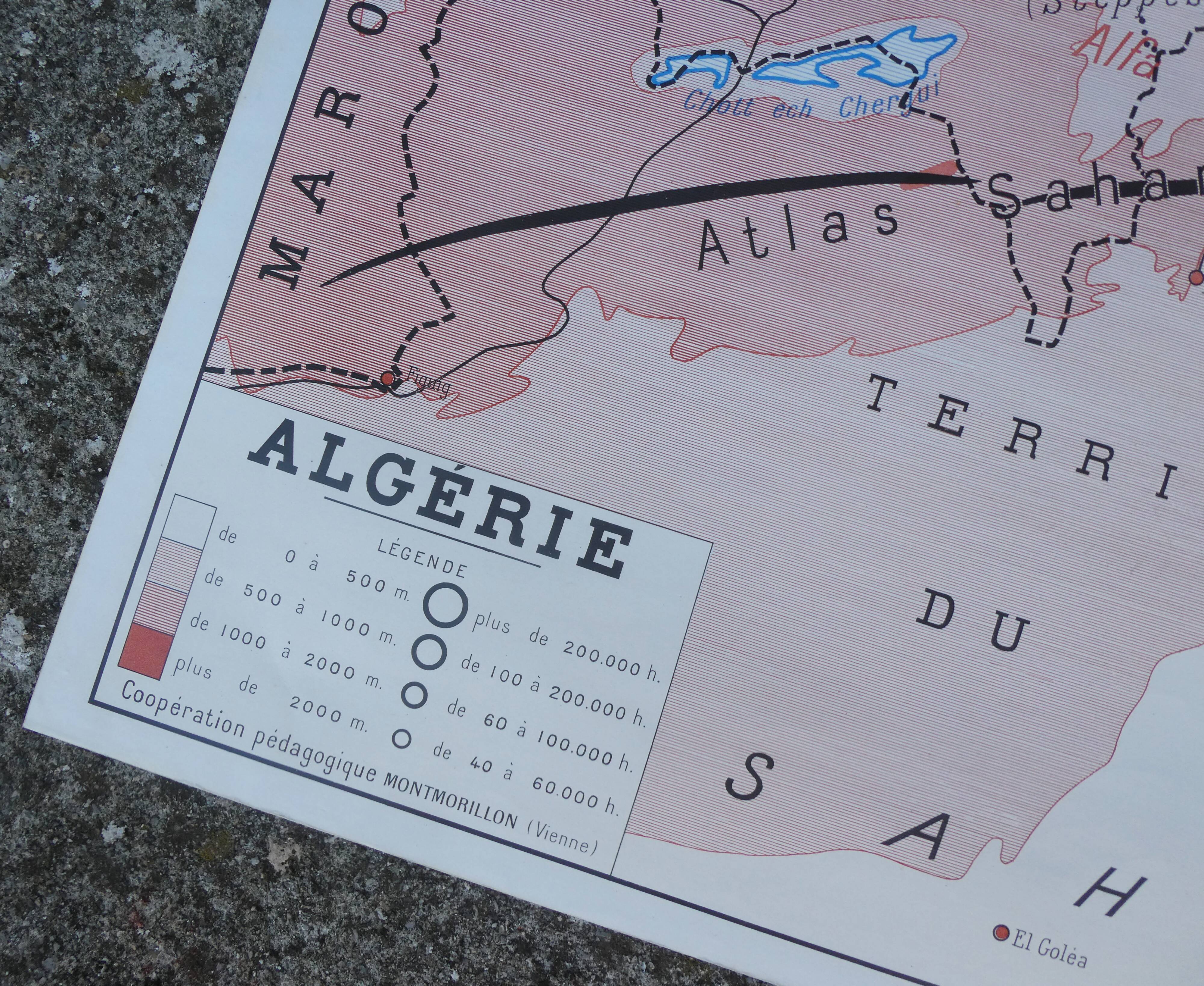 Old poster-school map Rossignol year 50 Tunisia, Algeria