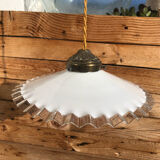 White opaline pendant lamp with lace