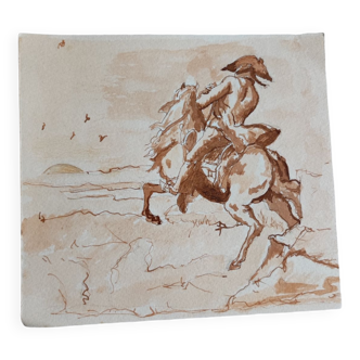 Aquarelle cavalier à cheval