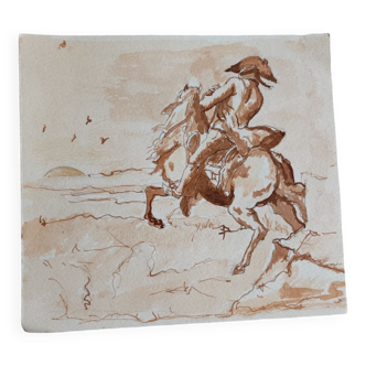Watercolor rider on horseback