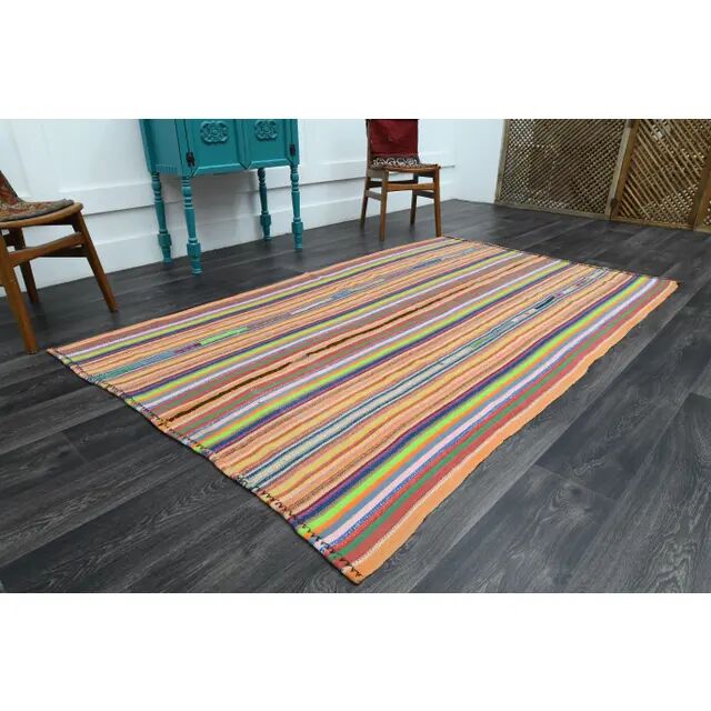 Vintage Turkish Oushak Handmade Wool & Cotton Orange Rug 150x246